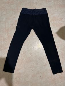 Navy Ribbed Zippered Ankle Pants