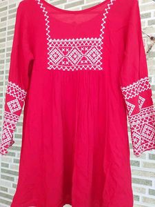 Red Embroidered Tunic Top