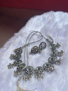 Silver mirror Indian jewelry set