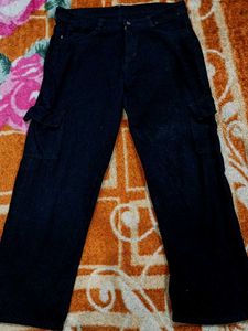 Unisex Black 6-Pockets denim baggy cargos