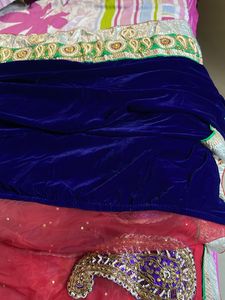 Gajari Red Net Saree With Velvet Pallu (new)
