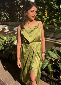 Green Satin Midi Dress
