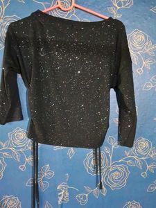 Sparkly Black Tie-Waist Top