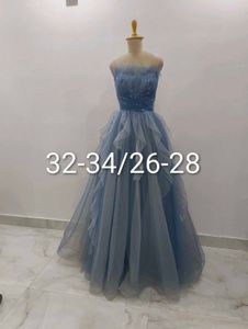 Elegant Blue Ruffled Gown