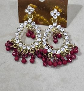 yellow stone &amp; maroon with white diamonds earrings
