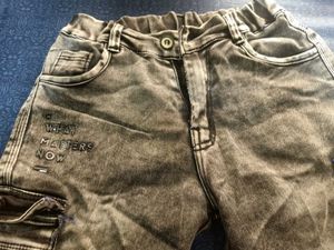 Boys Gray Denim Cargo Pants