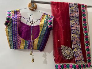 Multicoloured Netted Lehenga/half Saree