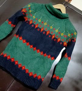 Green &amp; Multi Printed Sweater For 4-5 Year Boy