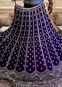 Georgette Embroidered Blue Semi-Stitched Lehenga