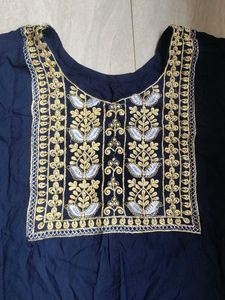 Navy Blue Embroidery Kurti