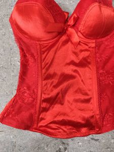 Red Valentine Lace And Bow Detail Corset Top