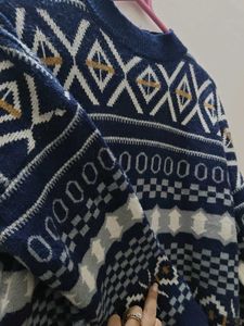 Stylish Patterned Knit Sweater_Navy Blue