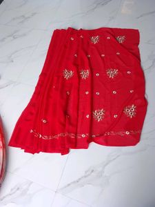 Elegant Red Embroidered Saree