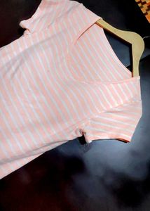 Pink Striped T-Shirt With Attached Bra Padded 36 B