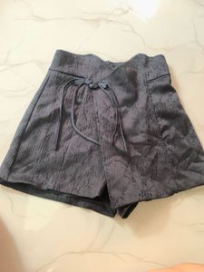 Textured Black Skort with Bow Tie Detail