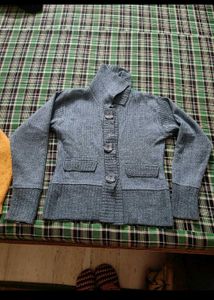 Blue Knitted Buttoned Cardigan