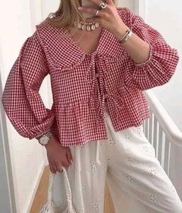 Red Gingham Tie-Front Top