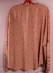 Branded Floral Print Balloon Sleeve Blouse