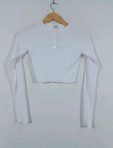 SSS White Long Sleeve Crop Top