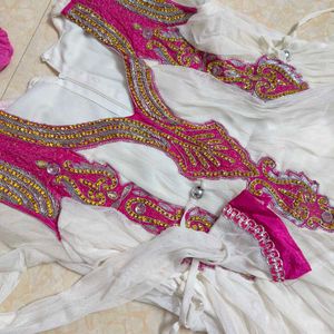 White &amp; Pink Embroidered Anarkali