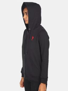 U S Polo Assn Women Black Front Open Sweatshirt