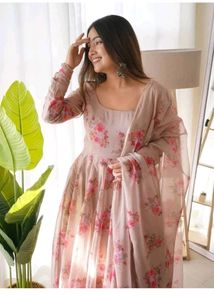 Floral Print Anarkali Kurta with Dupatta