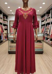 Elegant Maroon Embroidered Dress