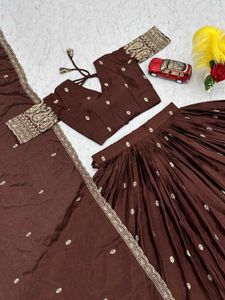 🆕️🆕️FULLY-STITCHED CHINON BROWN LEHENGA