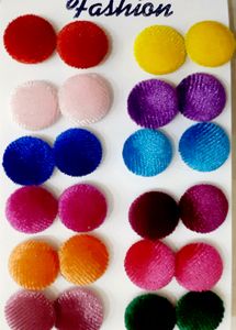 Designer Round Velvet Shining Work Stud Earring 12 Set 1 Dozen School Children College Girls Earring Combo Meenakari Kundan Stud Kids Fashion Earring for Women Girls Earrings &amp; Studs