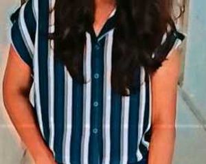 Striped Button-Down Sleeveless Top For Women