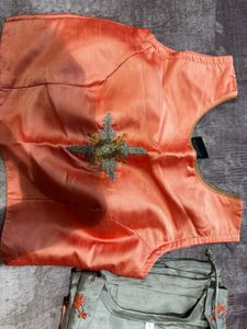 Coral &amp; Gray Embroidered Lehenga