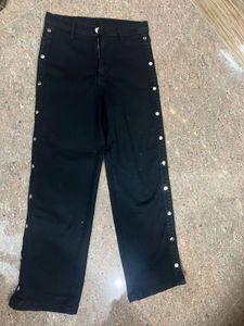 Side slit Black mid rise jeans