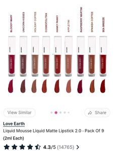 Love Earth Liquid Matte Lipstick  2.0 Pack Of 9
