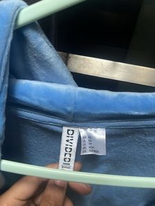 y2k h&amp;m Blue Velour Cropped Hoodie