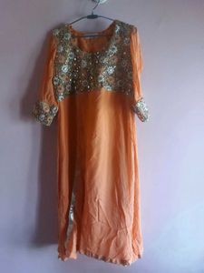 Coral Kurti with heavy work