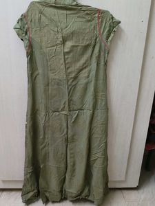 Olive Green Tunic Dress with Red Trim