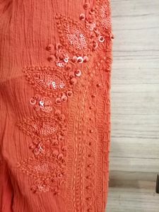 Orange Embroidered Short Kurta
