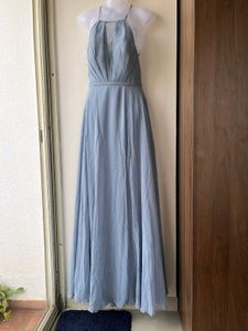Elegant Dusty Blue Halter Azazie Dress (A8)