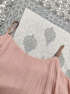 Women Pink Flared Double Layered Sleeveless Top