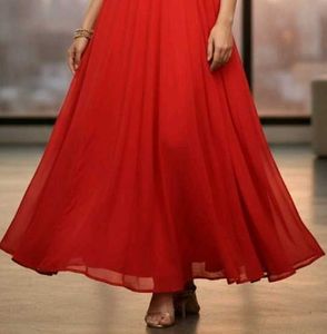 Red &amp; Gold Embroidered Anarkali Dress