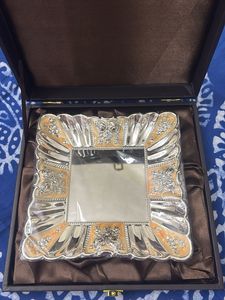 Silver square enamel tray
