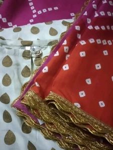 Cream Suit with Red Dupatta