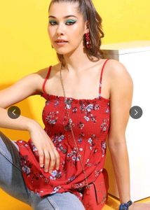 Floral Print Red Dress