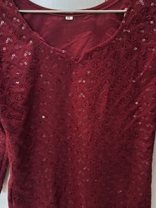 Elegant Maroon Sequin Top For Woman