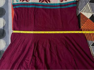 Magenta Pleated Tunic - Floral Yoke - Size L