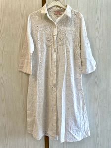 White Embroidered Shirt Dress