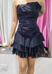 Black Strapless Ruffle Mini Dress