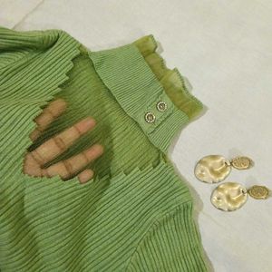 Green Ribbed Knit Top