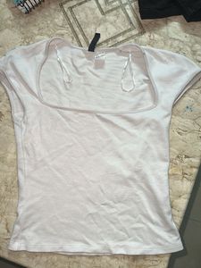 White Cotton Soft Top Wide Sqaure Neck