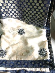 Elegant Blue &amp; Gold Sari